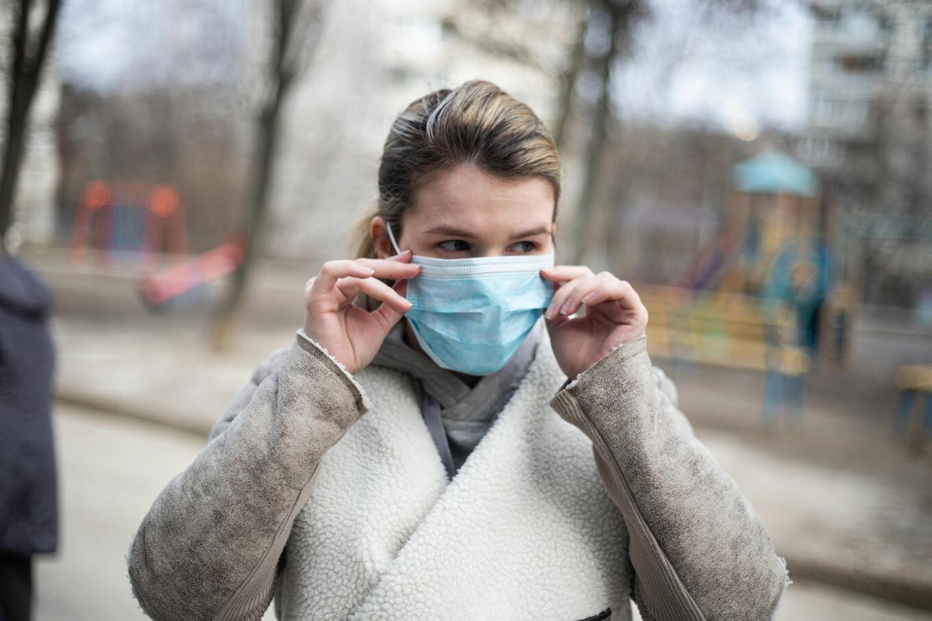 woman wearing protective face mask
