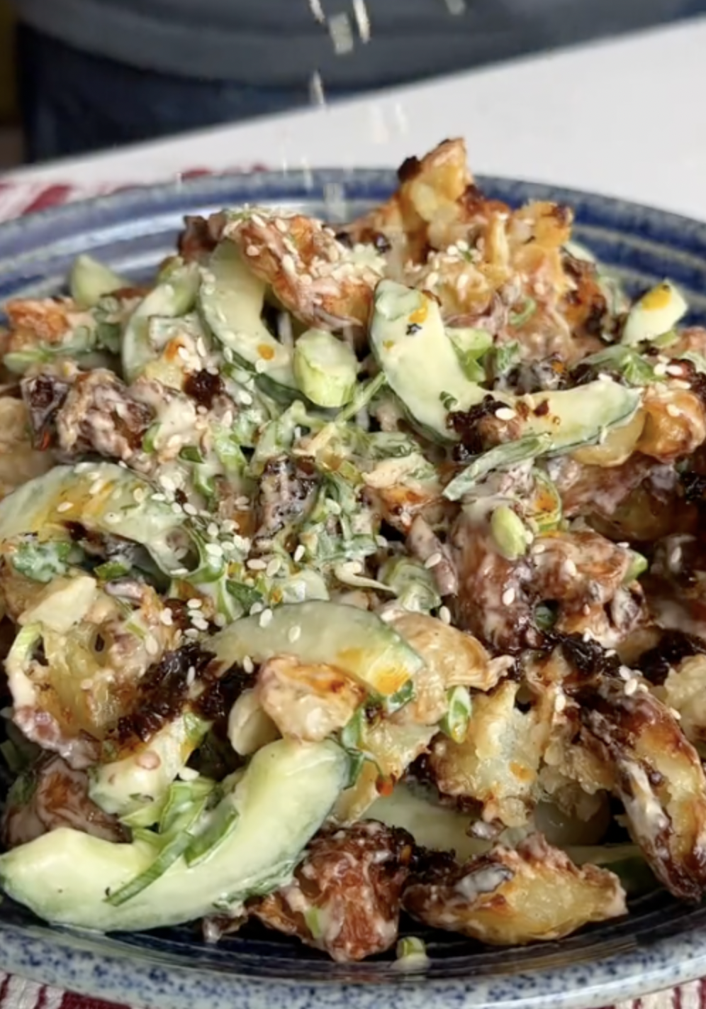 Smashed potato salad sesame mayo