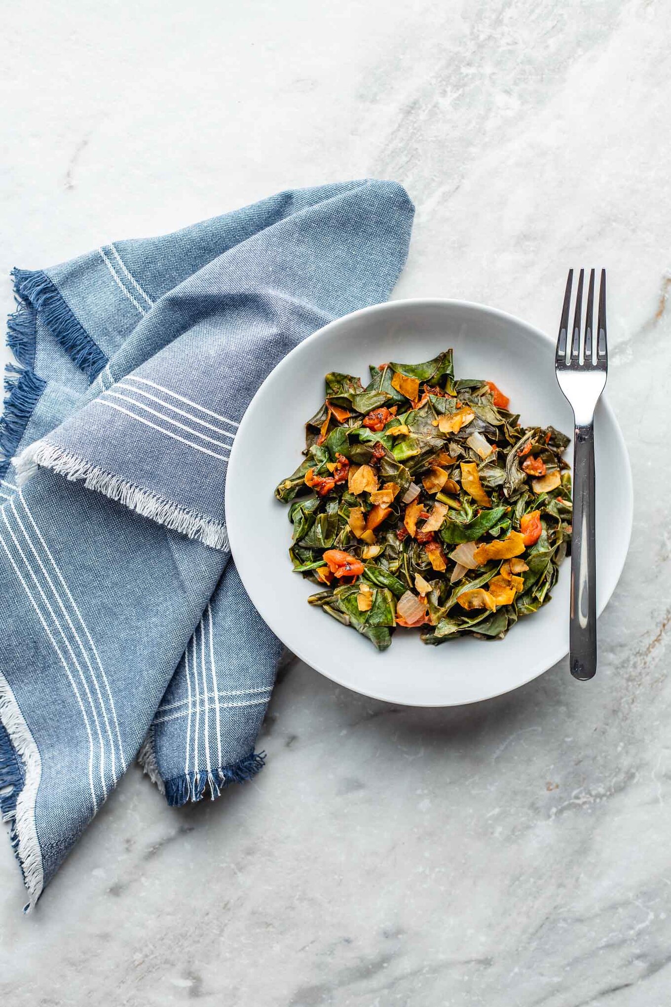collard greens and vegan bacon