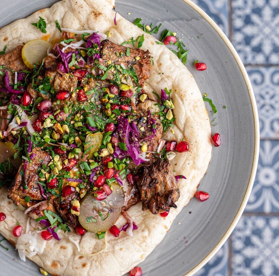 plant-based lamb open kebab