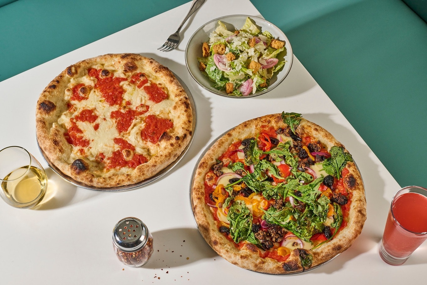 vegan pizzas and salad
