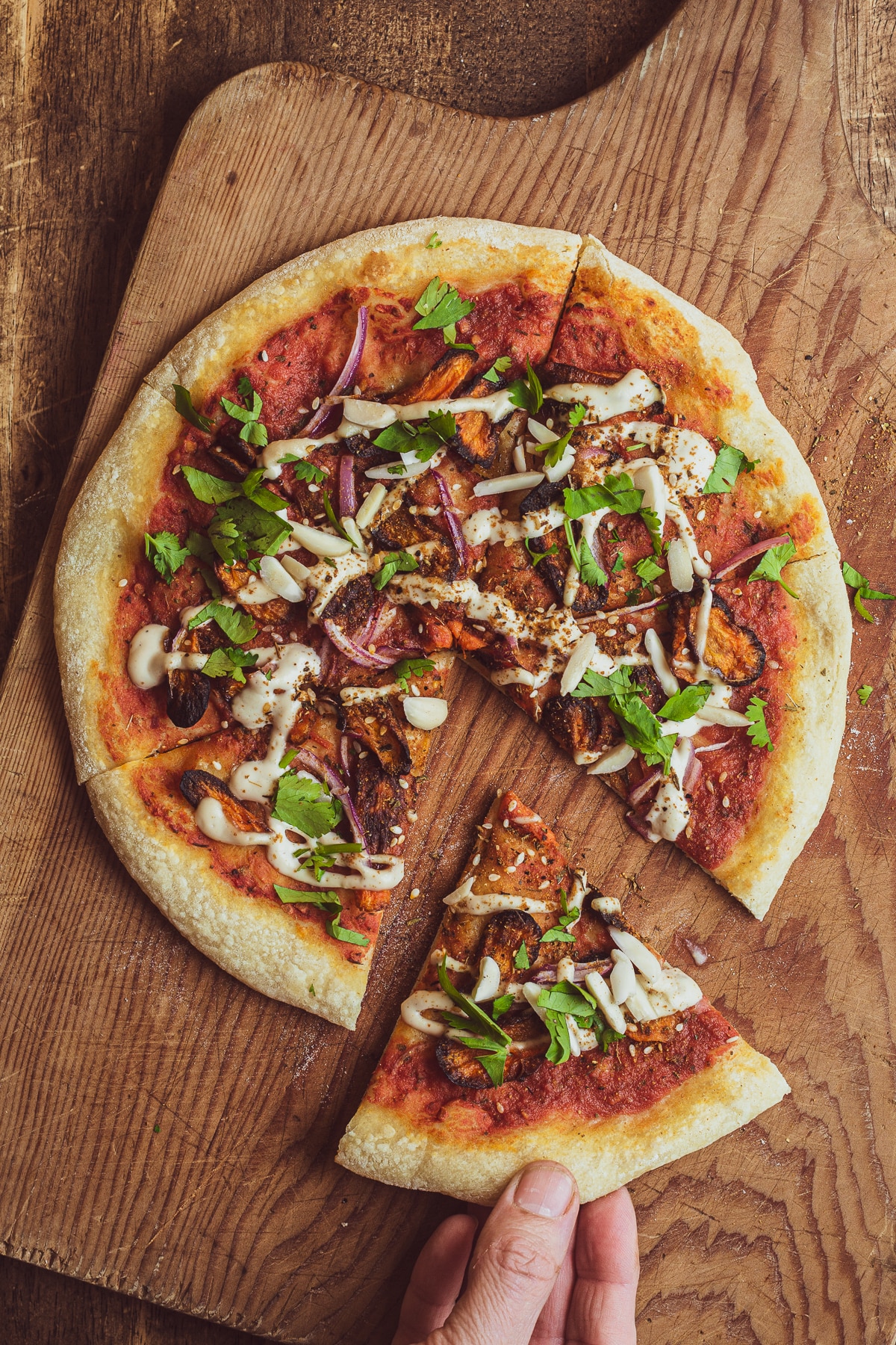 Flatbread Pizza with Dukkah, Carrots and Vegan Yogurt