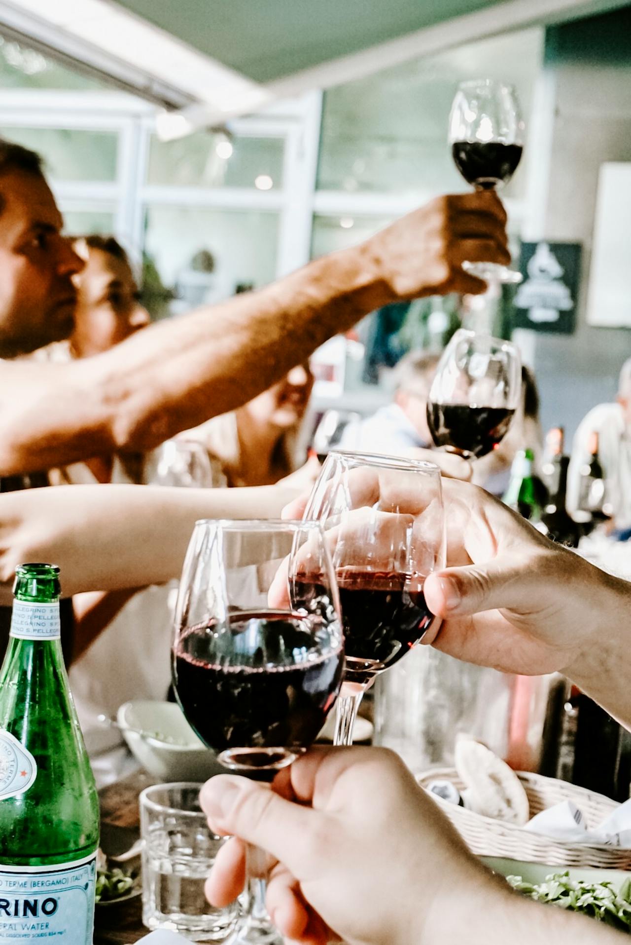 group of friends with wine