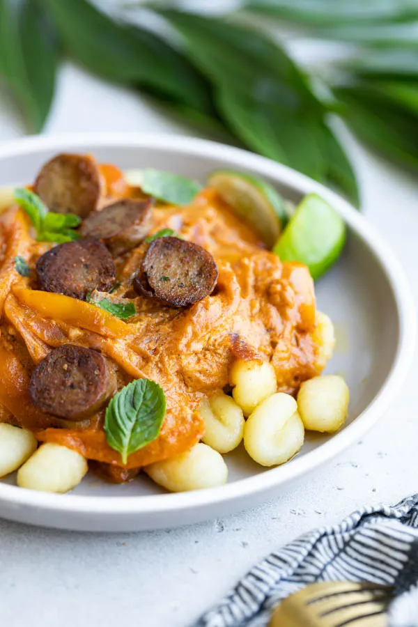 Panang Curry Gnocchi with Vegan Sausage