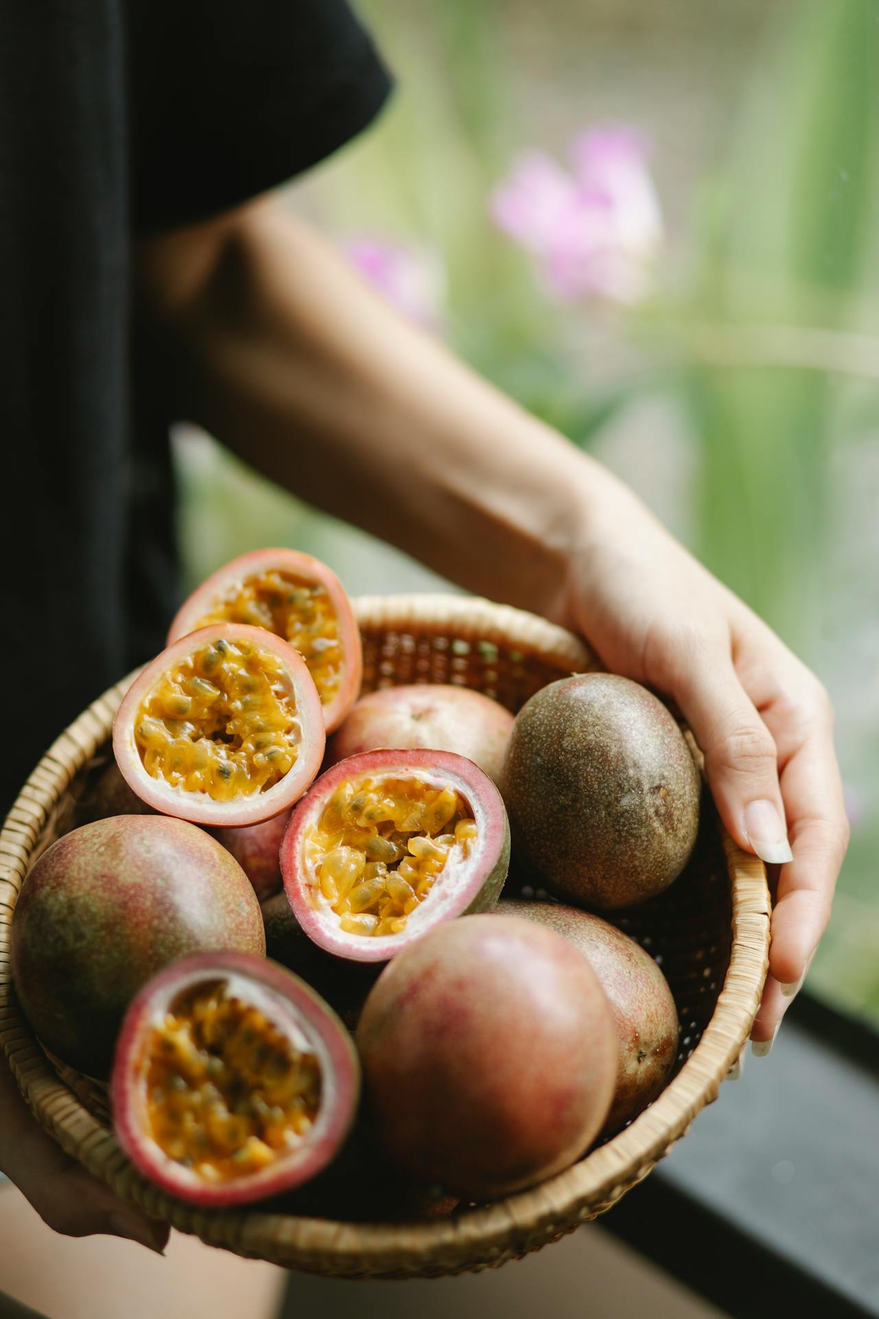 fresh passion fruit in bowl