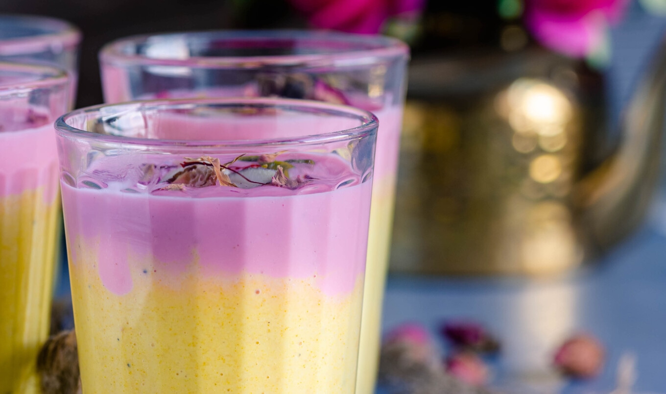 Sweet Almond Mango Lassi With Rose