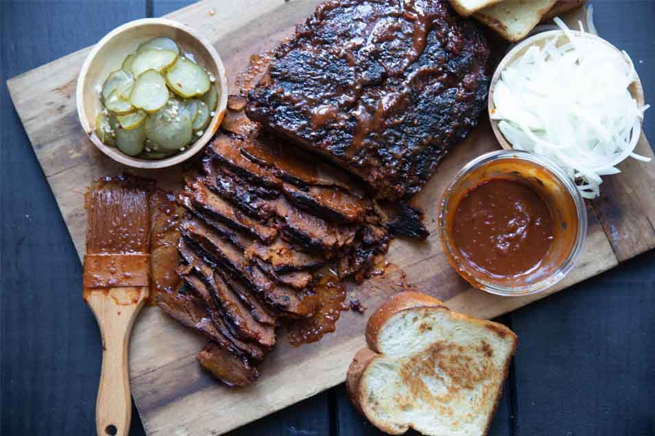 vegan  Smoked brisket with pickles and white bread 