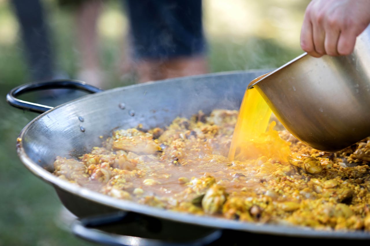 cooking paella outside