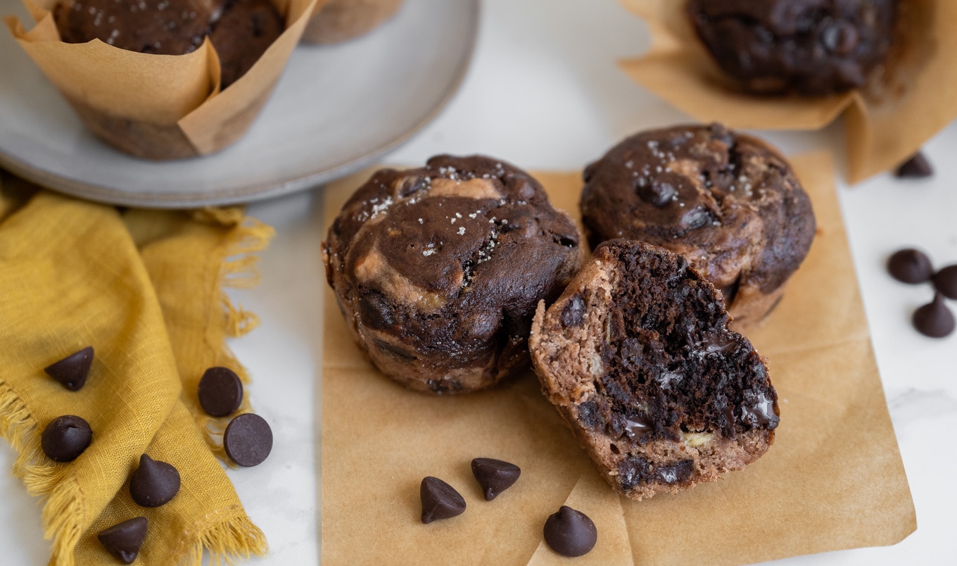Chocolate Espresso Peanut Butter Protein Muffins