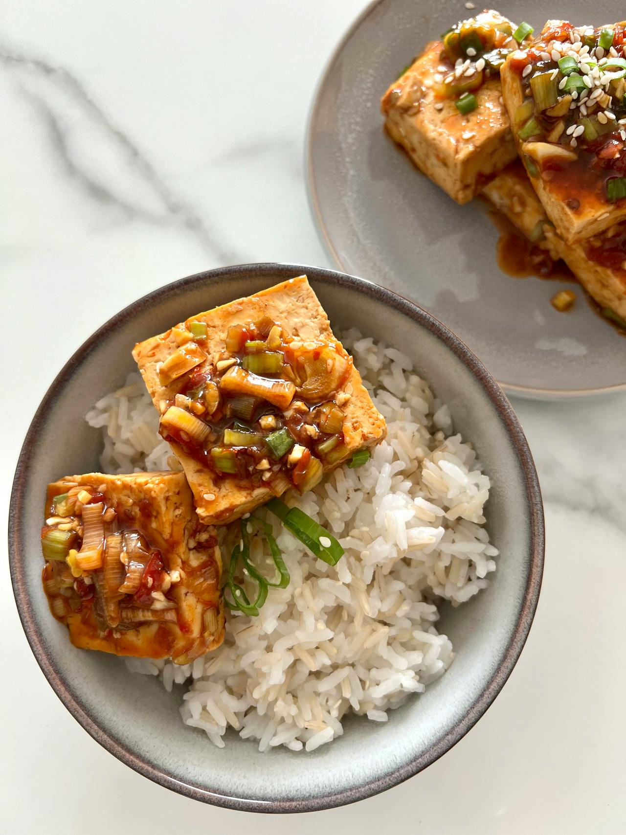 spicy tofu and rice bowl