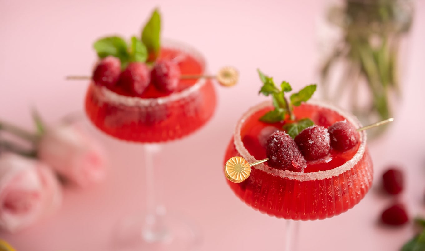 Vegan Sour Candy Mocktail With Frozen Candied Raspberries 