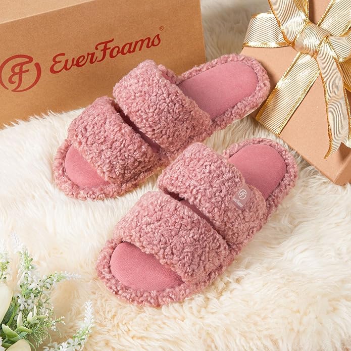 EverFoams Women's Fuzzy Open Toe Slippers