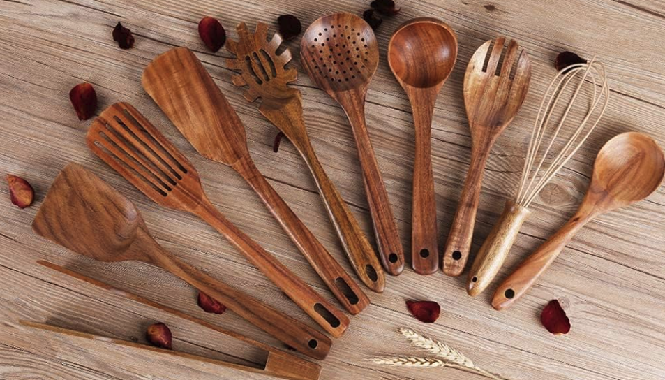Aiuhi Natural Teak Wood Kitchen Utensils
