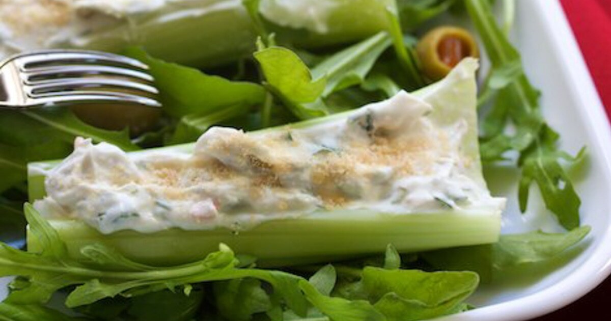 Stuffed Celery Bites With Two-Cheese Sour Cream Filling | VegNews
