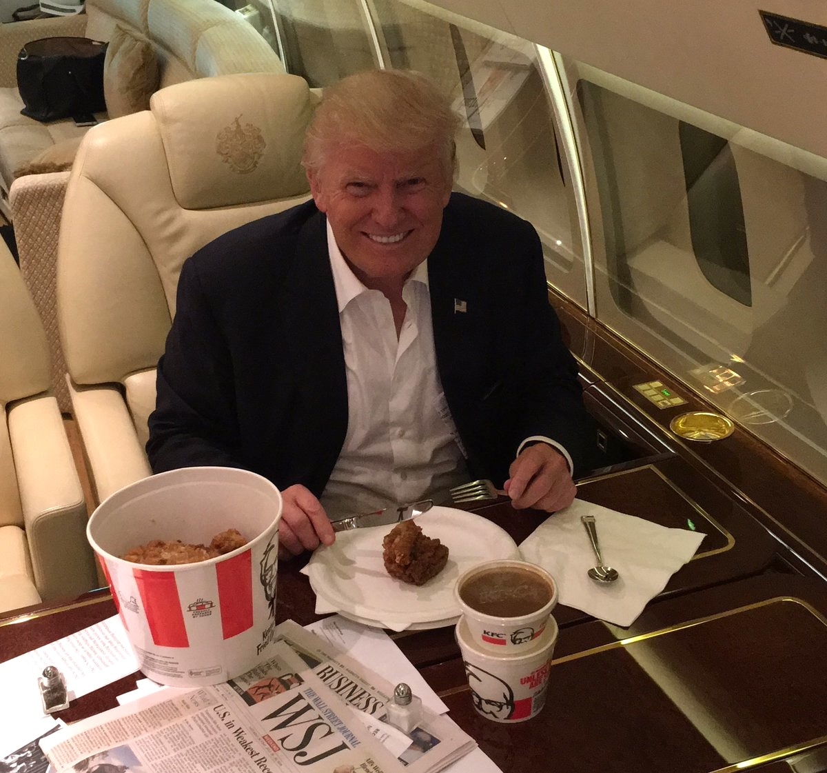 Donald Trump eating KFC on plane