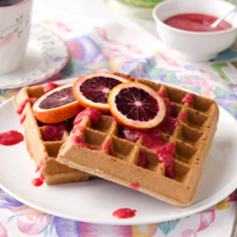 Spiced Belgian Waffles With Blood Orange Sauce