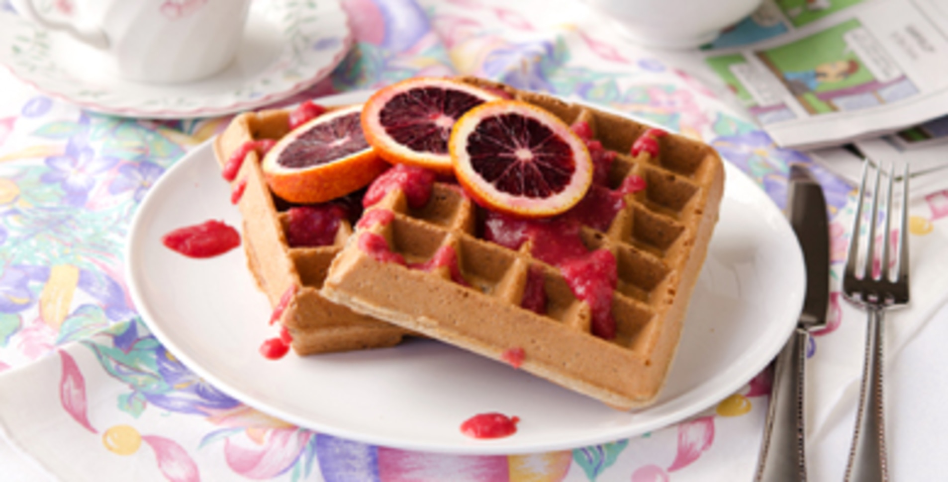 Spiced Belgian Waffles With Blood Orange Sauce