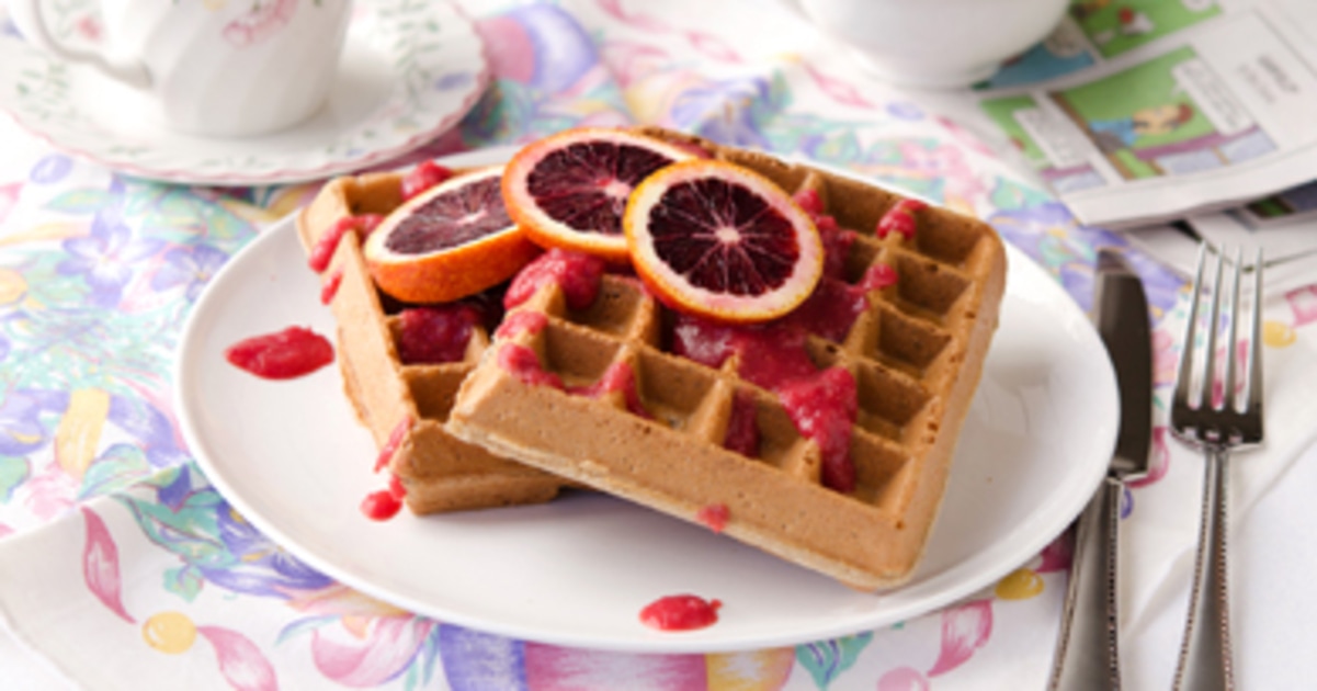 Spiced Belgian Waffles With Blood Orange Sauce | VegNews