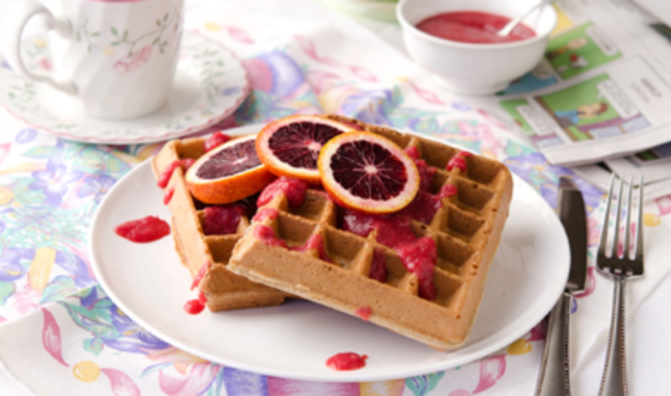 Spiced Belgian Waffles With Blood Orange Sauce