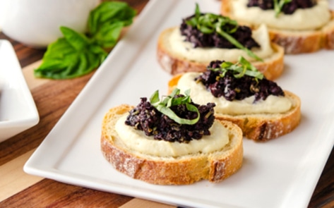 Cauliflower-Cashew Crostini with Tapenade