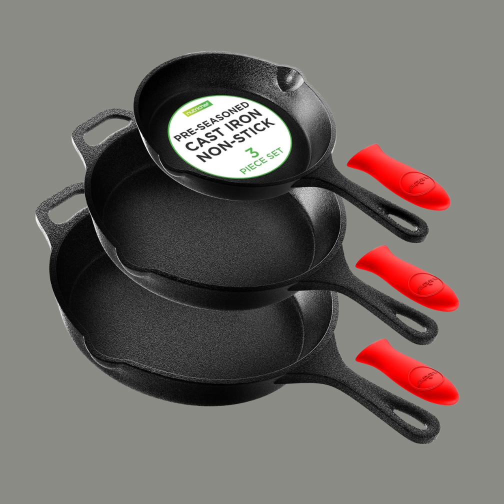 NutriChef 3pc Cast Iron Skillet Set