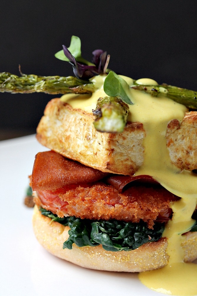 Vegan Eggs Benedict with Fried Tomato and Hollandaise