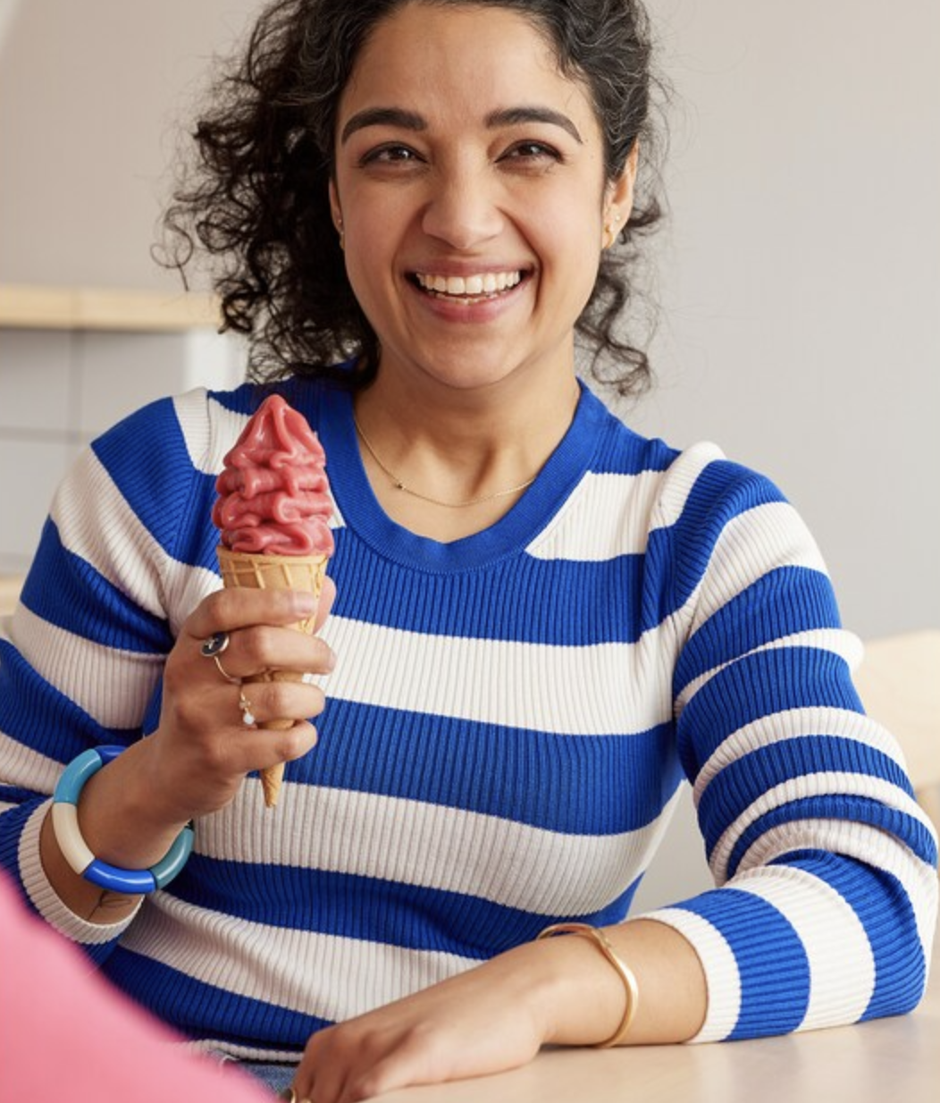 woman with ikea strawberry soft ice