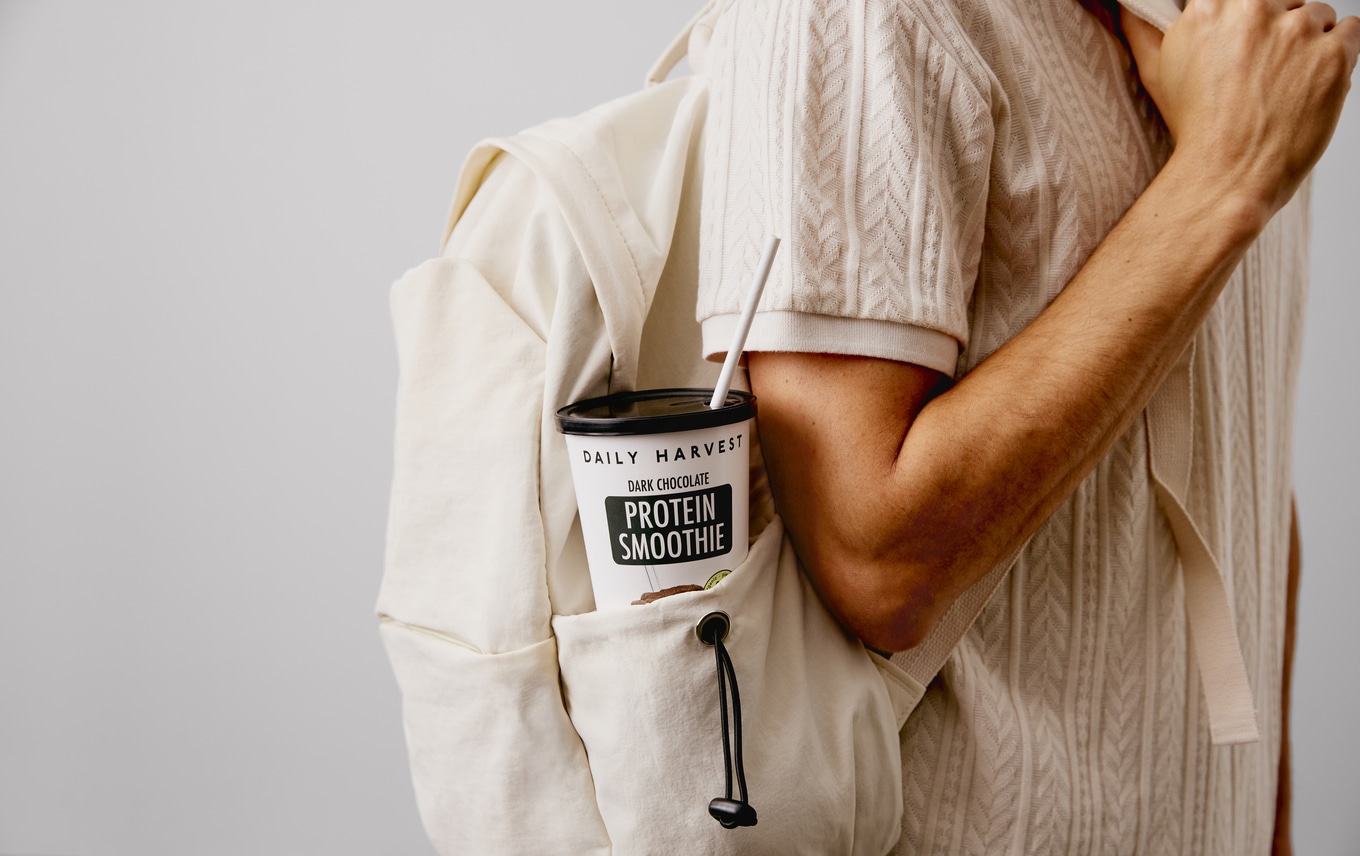 daily harvest smoothie in bag pocket