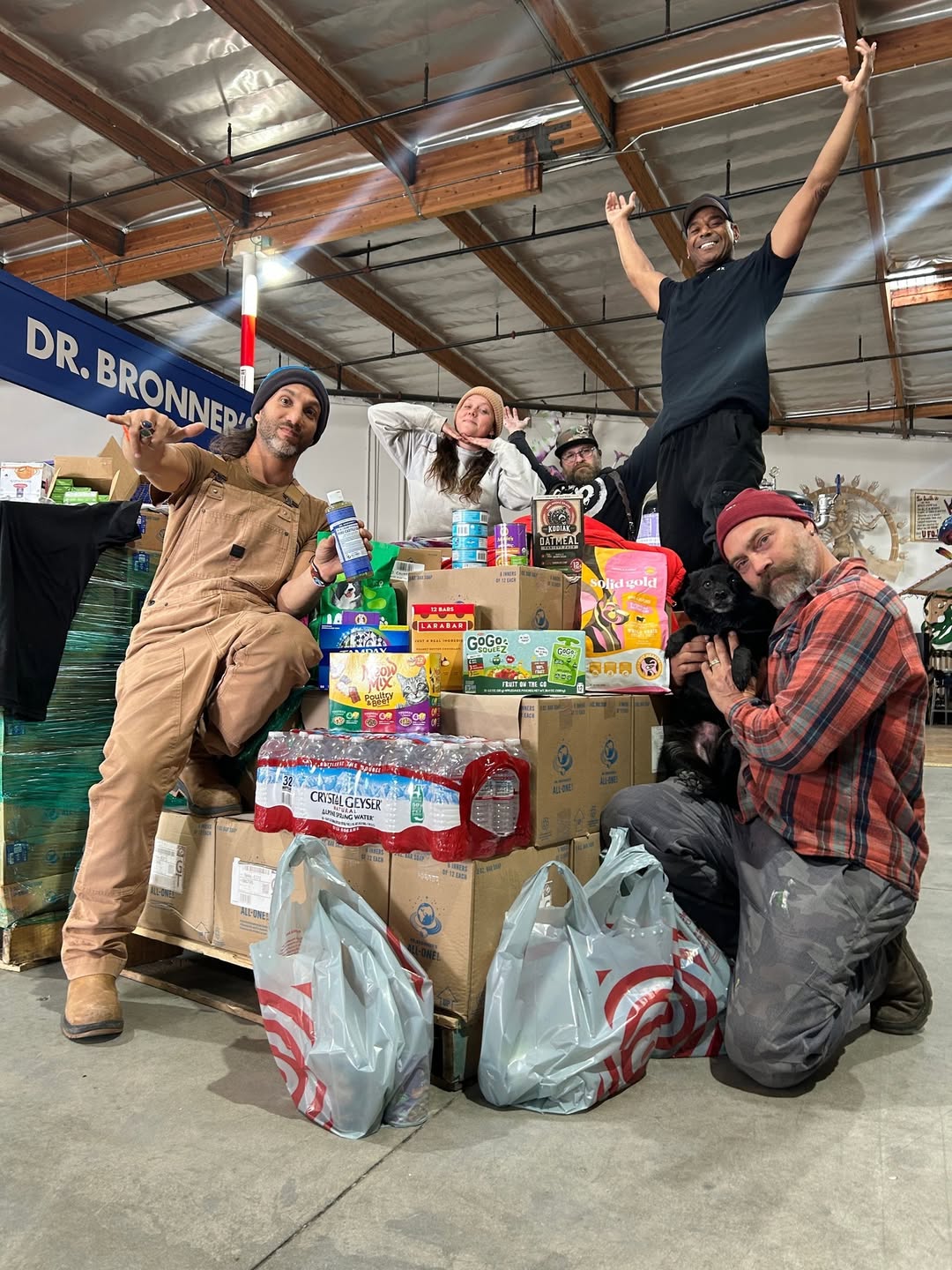 Dr. Bronner's team with wildfire donations