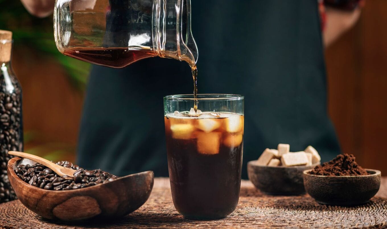 pouring cold brew coffee