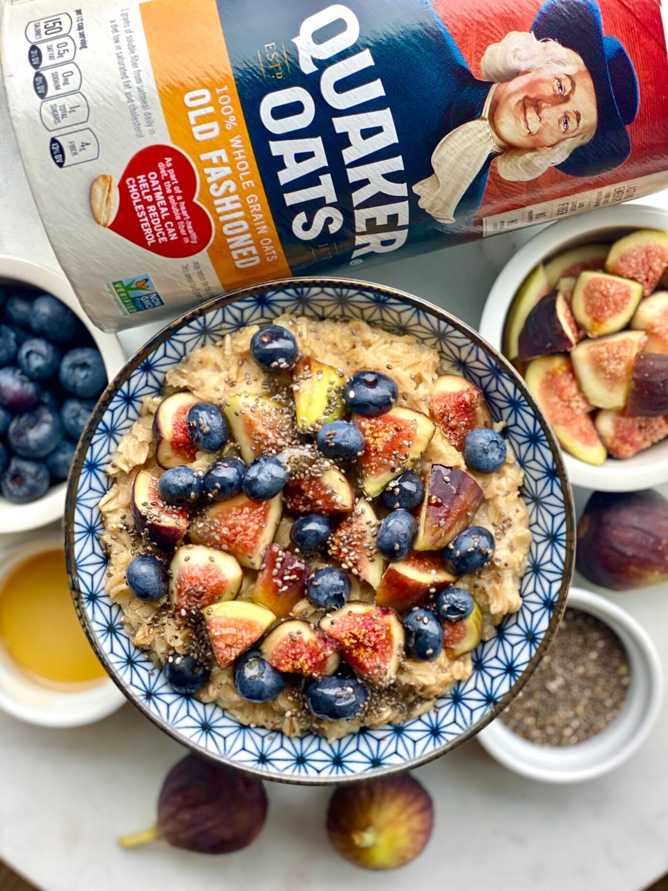 oatmeal bowl with figs and blueberries