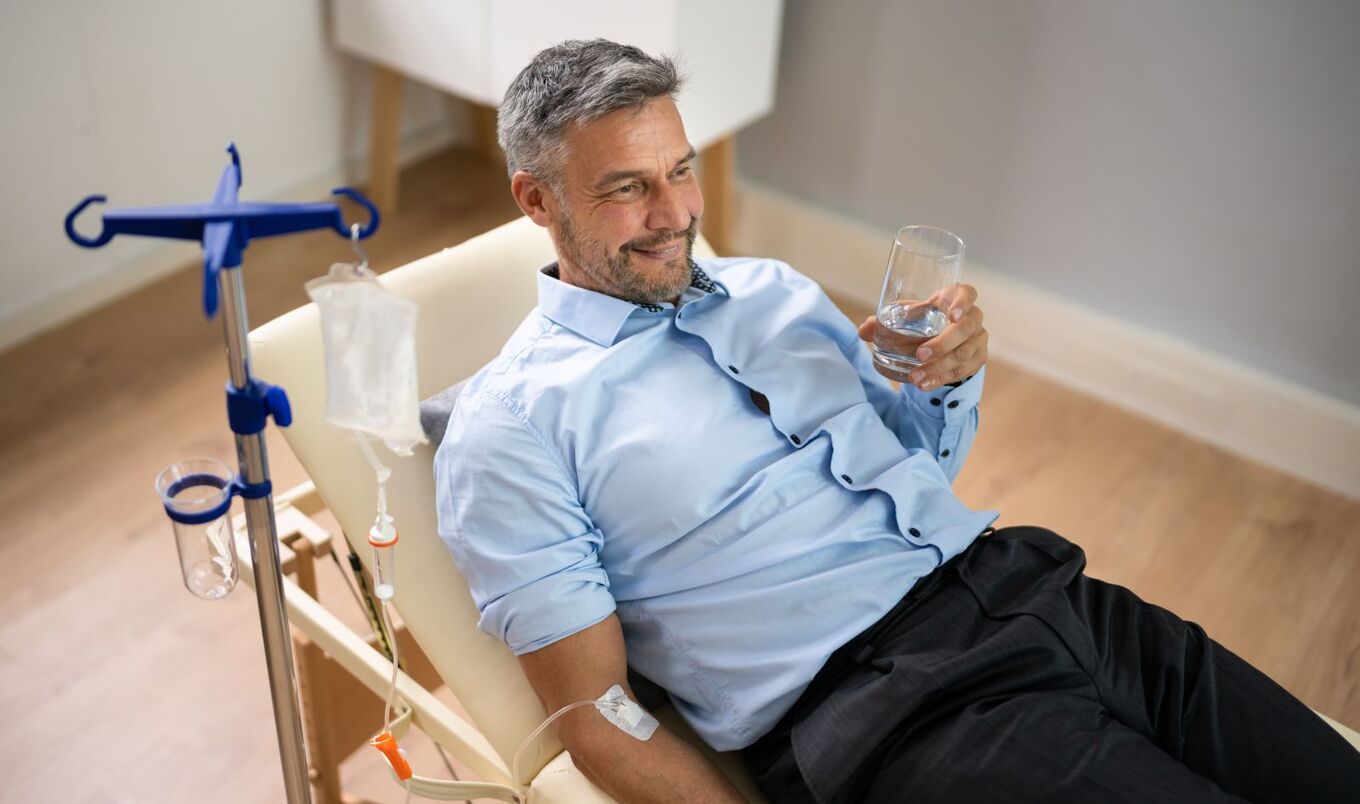 man getting vitamin IV