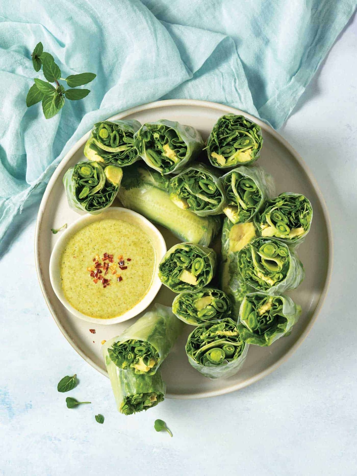 Vegan Summer Rolls With Green Curry Dipping Sauce