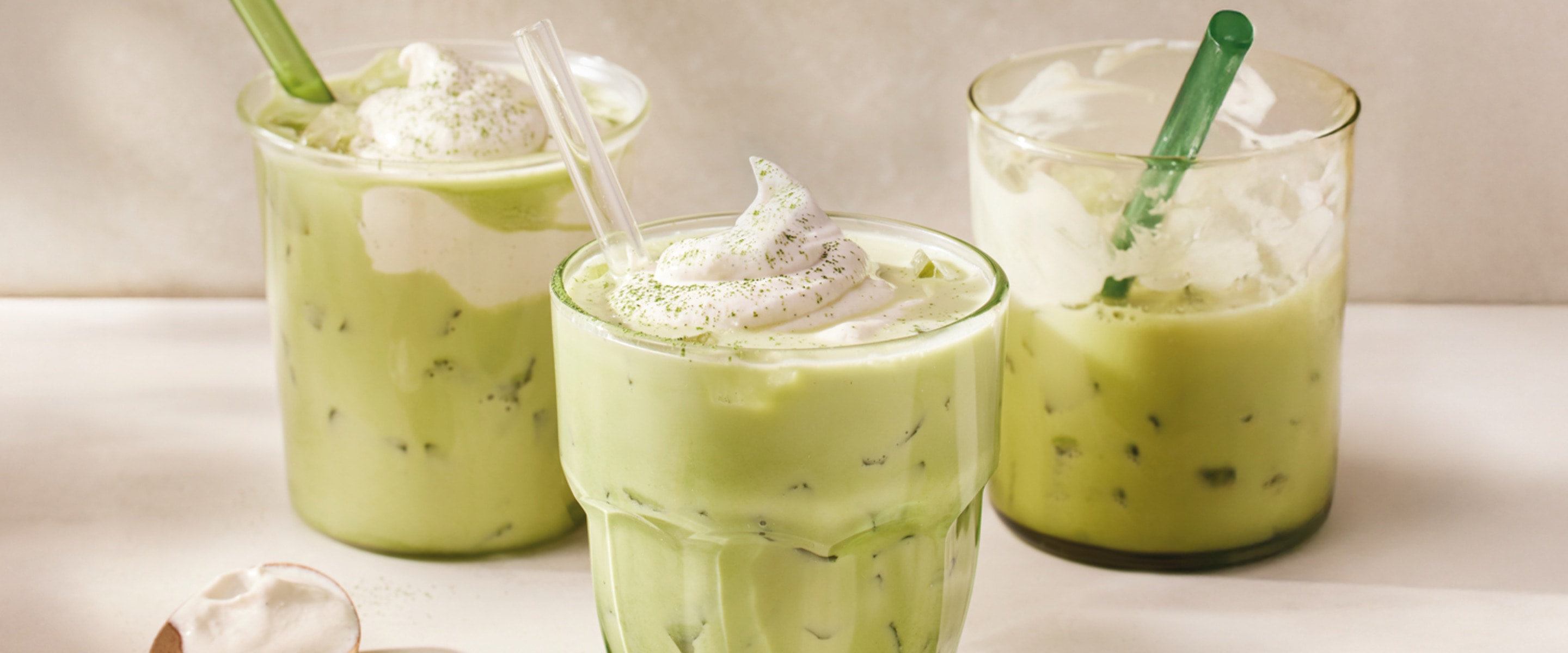 This Iced Pistachio Matcha Has A Creamy Vegan Cheesecake Surprise