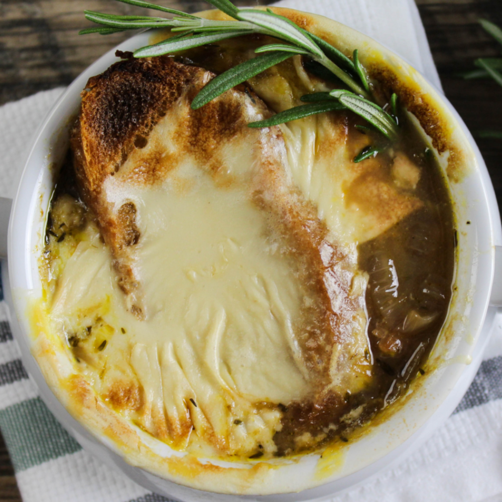 Vegan French Onion Soup With Cashew Mozzarella Cheese