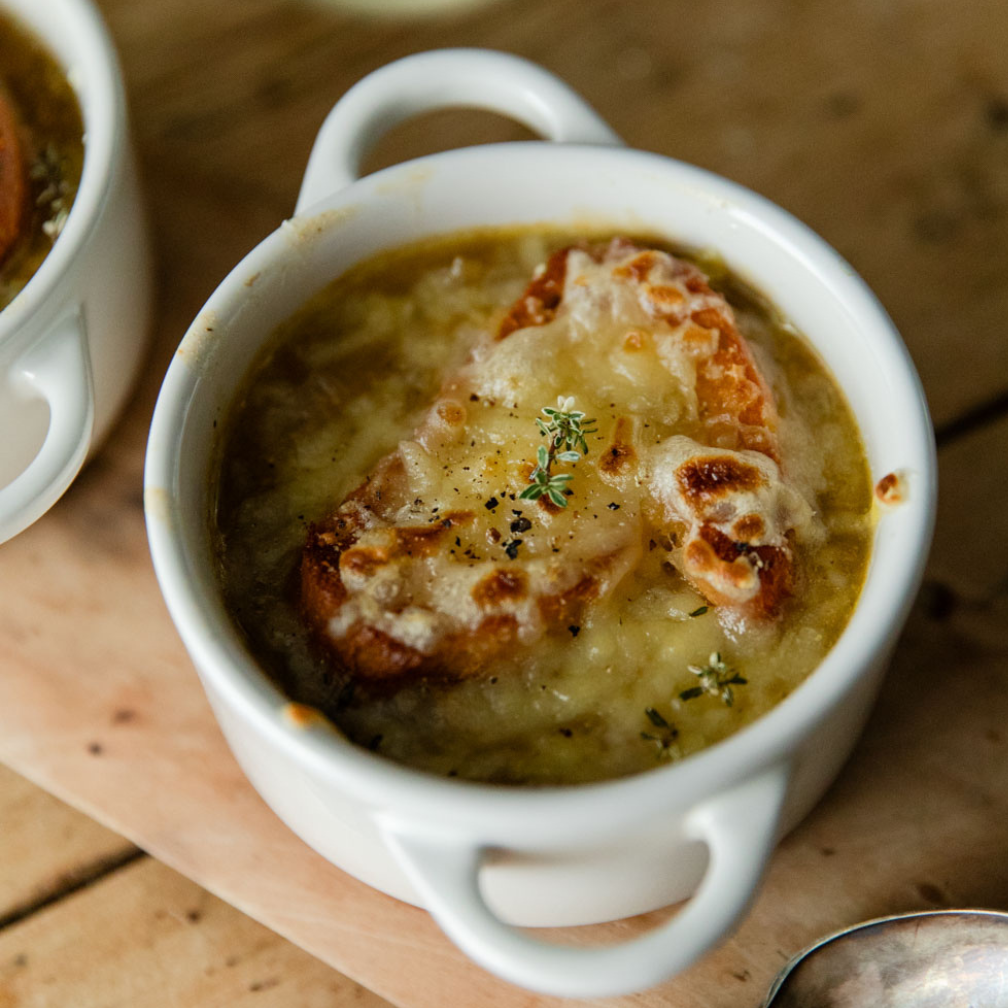 Vegan French Onion Soup With Grated Dairy-Free Cheese