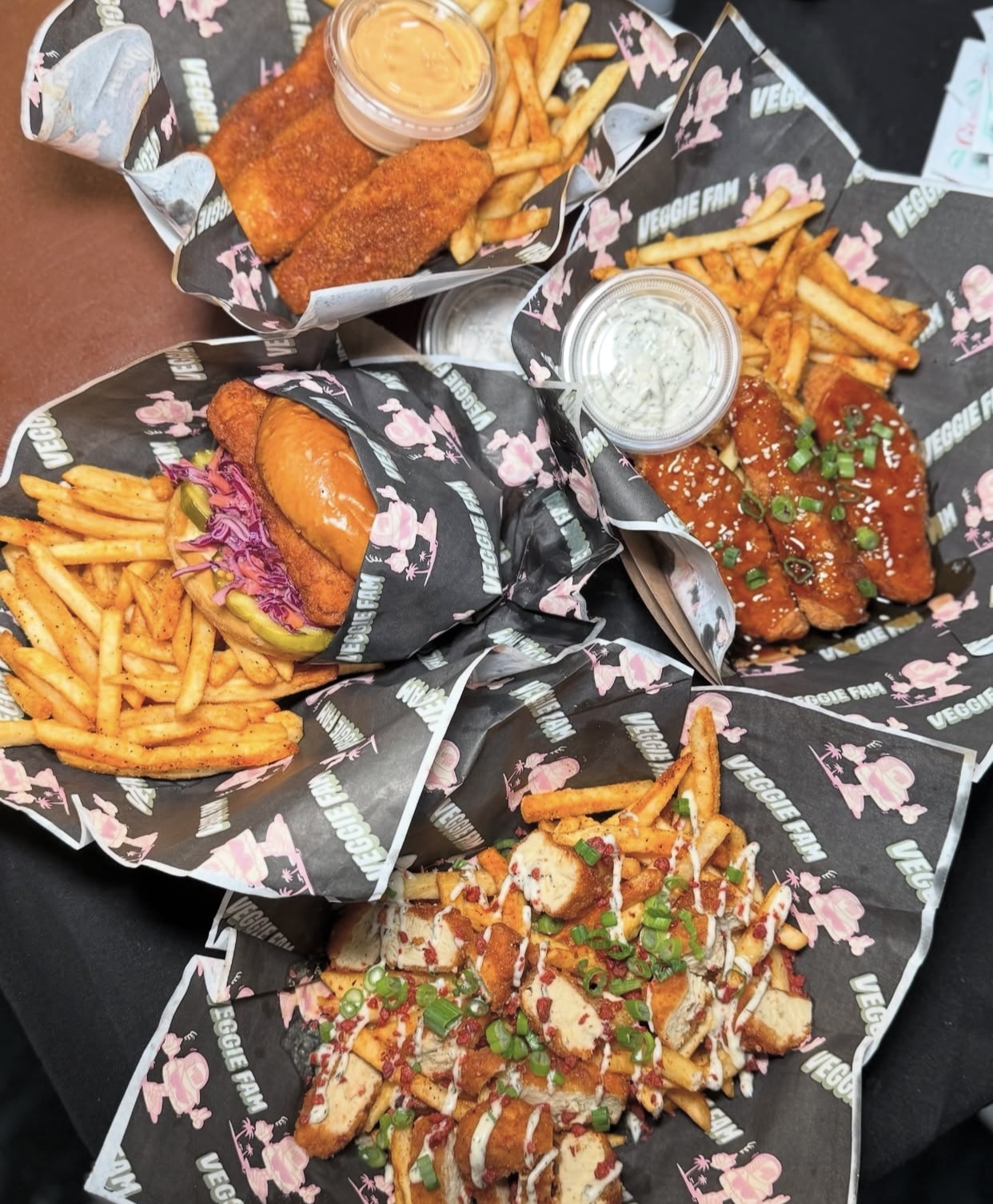 Veggie Fam chicken sandwiches and fries
