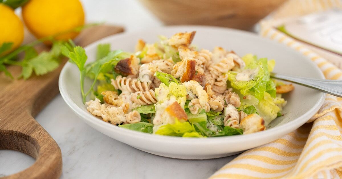 Double Crunch Caesar Pasta Salad | VegNews