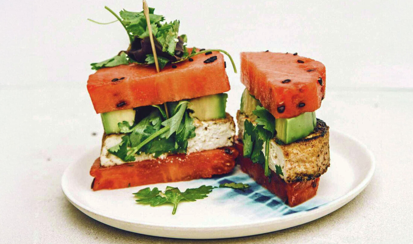 Watermelon Poke Burger With Tofu and Avocado