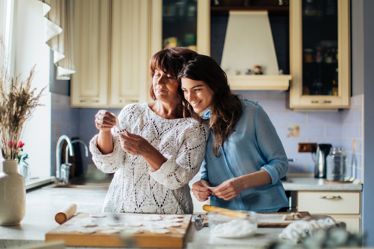 mom and daughter baking