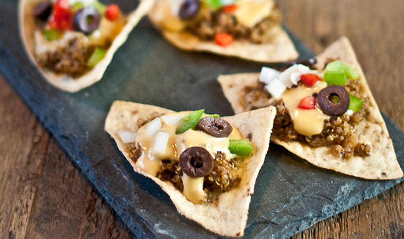 Cheesy Vegan Nachos with Quinoa Chili
