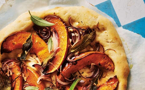 Vegan Pizzette with Roasted Pumpkin, Red Onion, & Sage
