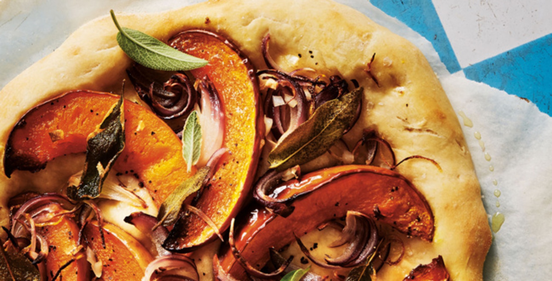 Vegan Pizzette With Roasted Pumpkin, Red Onion, and Sage