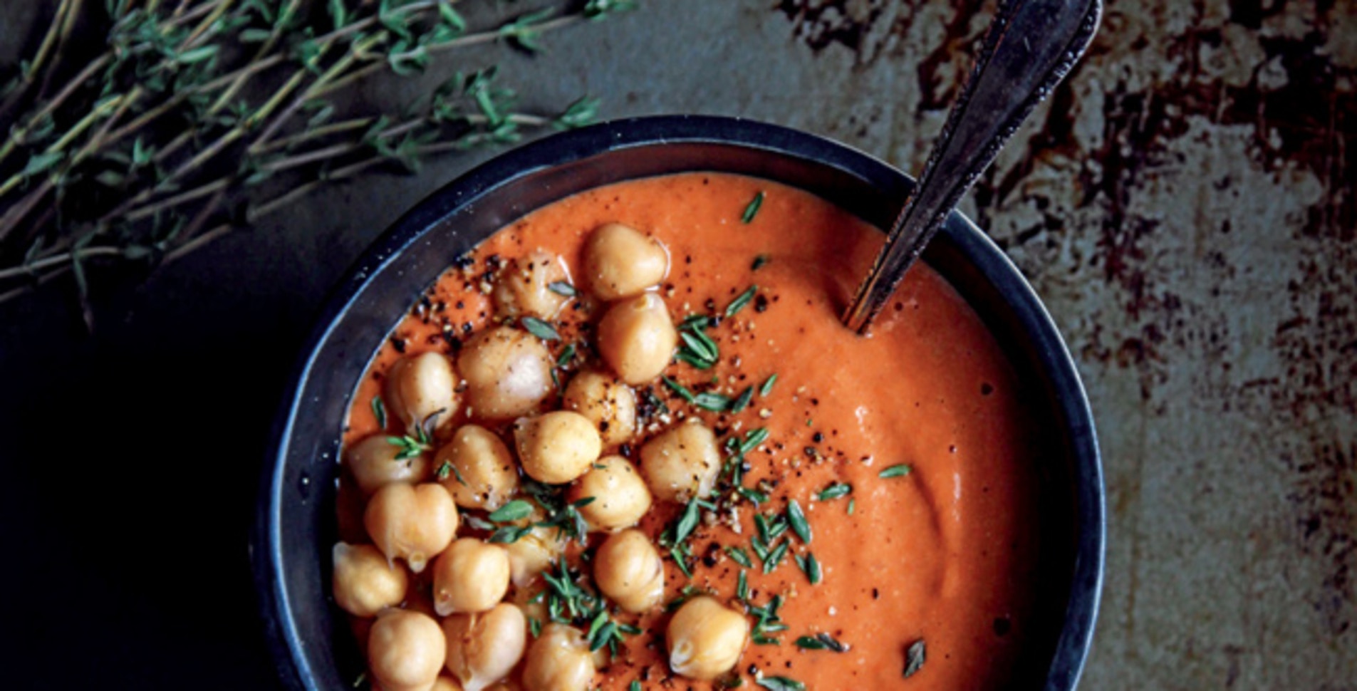 Easy Creamy Vegan Tomato Soup With Chickpeas and Herbs