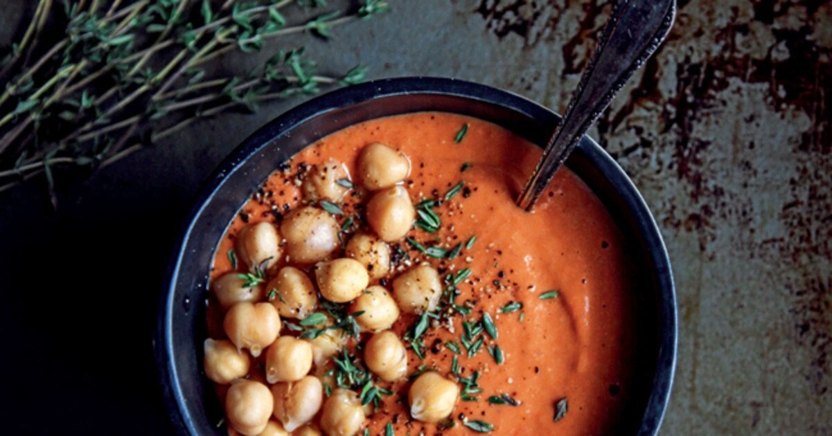 Easy Creamy Vegan Tomato Soup With Chickpeas and Herbs | VegNews