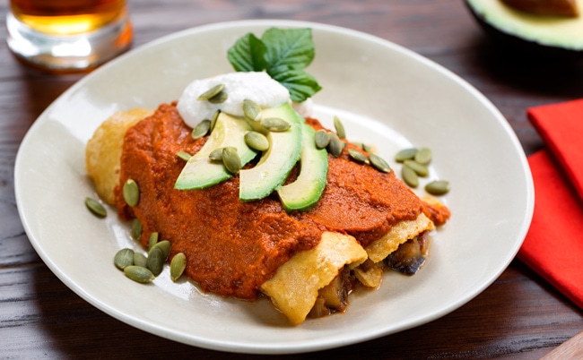 VegNews.EggplantPortobelloEnchiladas.HannahKaminsky
