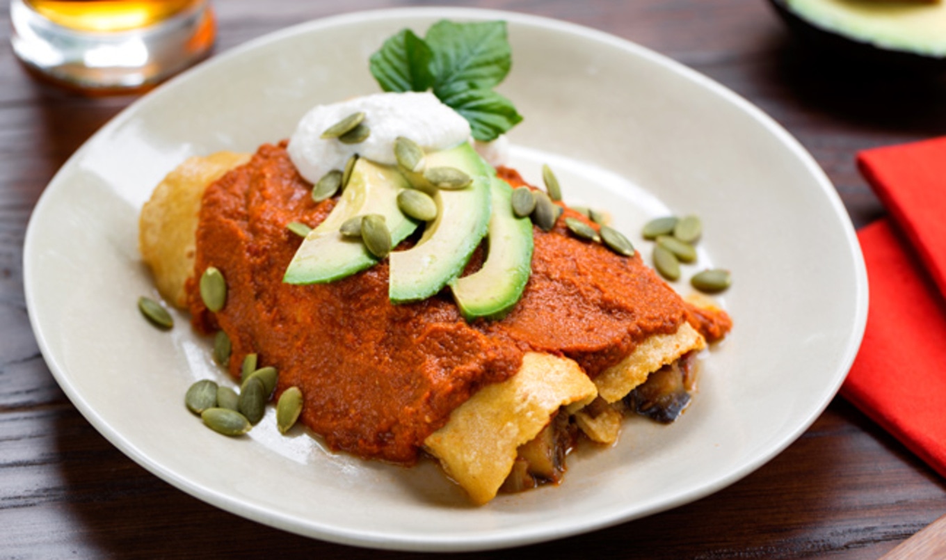 Eggplant Enchiladas With Paprika-Lime Cashew Cream