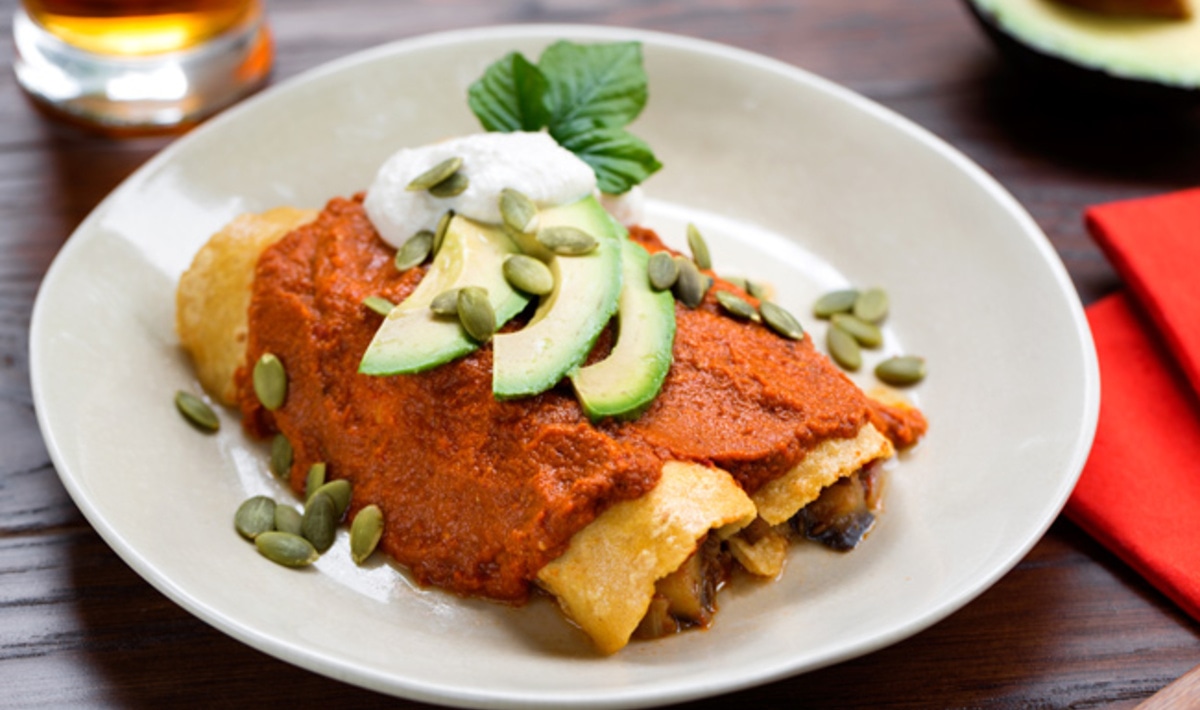 Vegan Eggplant Enchiladas with PaprikaLime Cashew Cream VegNews