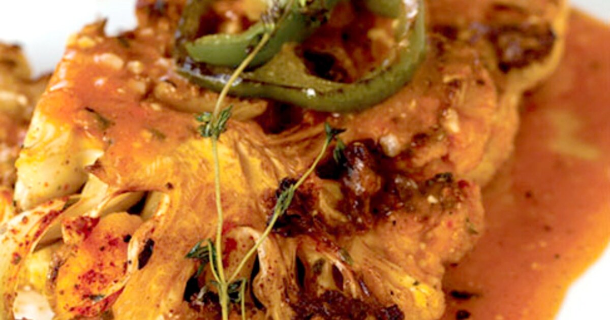 Spicy Cauliflower Steak with Miso Sauce | VegNews
