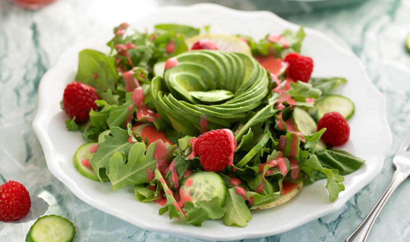 Vegan Avocado Salad with Raspberry Dressing